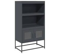 FWIKDUN Highboard Anthracite Stahl 68x39x123 cm | Kaltgewalzter Stahl, Tür links oder rechts montierbar, mit Griffen, viel Stauraum