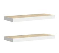FWIKDUN Schweberegale 2 Stk. Eichen-Optik Weiß 60x23,5x3,8 cm MDF | Wandboard mit Metallrahmen, Unsichtbare Befestigung, Für Bücher Deko, 2er Set