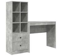 FWIKDUN Scrivania con Cassetti e Ripiani, 2 Pezzi, Grigio Cemento | Piano Largo in Legno, Facile da Montare, Design Minimalista per Ufficio
