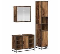 FWIKDUN Set Bagno 3 Pezzi Altholz Legno 1m | Mobile Con Ante A Filomuro, Specchio Ampio, Montaggio A Parete, Maniglie A Barra