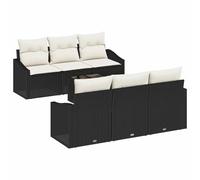 FWIKDUN Set Divano da Giardino 7 Pezzi con Cuscini Nero e Crema | Polirattan, Struttura in Acciaio, Tavolo Regolabile, Contenitore Nascosto, per Esterno