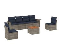 FWIKDUN Set Divano Giardino 7 Pezzi con Cuscini, Polyrattan Grigio | Tavolino Pieghevole con Alzata Gas, Modulare, Piano in Acacia, Federe Lavabili