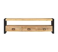FWIKDUN TV-Schrank 150 x 30 x 45 cm Massivholz Mango | Rustikaler Stil, Handgefertigt, 3 Schubladen, 1 Ablage, Pulverbeschichteter Stahlrahmen