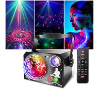 Fwiull - Lampada da palco 4 in 1, luce da discoteca con telecomando e strobo, 65 effetti luminosi RGB & UV, USB luminosa palla da discoteca musica comando vocale, ideale per feste, Halloween, Natale,