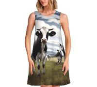 FWJZDSP Abiti Estivi da Donna 2025, Abito Casual da Spiaggia a Maniche, Costume da Bagno con Tasche e Immagini di Mucche da Fattoria