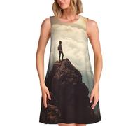 FWJZDSP Abiti Estivi da Donna 2025, Abito Casual da Spiaggia a Maniche, Donna in Cima alla Montagna, Copricostume con Tasche