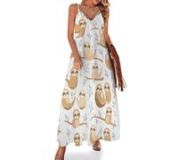 FWJZDSP Abito Lungo a Maniche da Donna Stile Boho Casual con Bradipo su Un Ramo, Carino con Gattini Arancioni e Neri, Abito Hawaiano con Spalline Sottili. Abito Lungo a Maniche Stile Boho Casual da