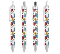 FWJZDSP Bolígrafos retráctiles con diseño de la Torre Eiffel de París, mariposa y rosa, bolígrafo de escritura suave, 4 unidades.