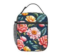 FWJZDSP Borsa porta pranzo per adulti con decorazioni floreali luminose, rose, borsa tote regolabile, riutilizzabile, isolata, per uomo e donna, borsa termica per ufficio e picnic