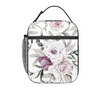 FWJZDSP Borsa porta pranzo per adulti con rose, fiori e foglie, borsa termica regolabile, riutilizzabile, per uomo e donna, per ufficio e picnic