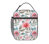 FWJZDSP Borsa termica per il pranzo con bellissime rose acquerellate e tasca frontale per donne e uomini, graziosa borsa per il pranzo, portapranzo per lavoro/ufficio/viaggi/picnic