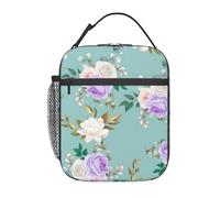 FWJZDSP Borsa termica per il pranzo con bellissimi fiori e foglie, con tasca frontale per donne e uomini, graziosa borsa per il pranzo, portapranzo per lavoro/ufficio/viaggi/picnic