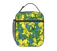 FWJZDSP Borsa termica per il pranzo con fiori di Allamandra e farfalle blu, riutilizzabile, borsa termica per il pranzo, per lavoro/adulti/picnic/attività all'aperto