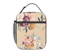 FWJZDSP Borsa termica per il pranzo con fiori e foglie, con tasca frontale, per donne e uomini, graziosa borsa per il pranzo, portapranzo per lavoro/ufficio/viaggi/picnic