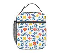 FWJZDSP Borsa termica per il pranzo con foglie e fiori, con tasca frontale per donne e uomini, graziosa borsa per il pranzo, portapranzo per lavoro/ufficio/viaggi/picnic