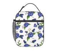 FWJZDSP Borsa termica per il pranzo con motivo a fiori blu, riutilizzabile, borsa termica per il pranzo, per lavoro/adulti/picnic/attività all'aperto