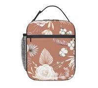 FWJZDSP Borsa termica per il pranzo con motivo a foglie bianche e rose, riutilizzabile, borsa termica per il pranzo, per lavoro/adulti/picnic/attività all'aperto