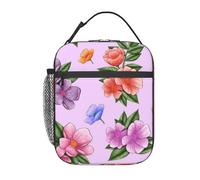 FWJZDSP Borsa termica per il pranzo con motivo floreale ad e tasca frontale per donne e uomini, graziosa borsa per il pranzo, portapranzo per lavoro/ufficio/viaggi/picnic