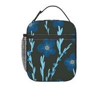 FWJZDSP Borsa termica per il pranzo con motivo floreale blu con foglie e fiori, borsa termica riutilizzabile per il pranzo, per lavoro/adulti/picnic/attività all'aperto