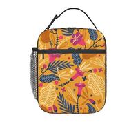FWJZDSP Borsa termica per il pranzo con motivo floreale e tasca frontale per donne e uomini, graziosa borsa per il pranzo, portapranzo per lavoro/ufficio/viaggi/picnic