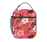 FWJZDSP Borsa termica per il pranzo con motivo floreale e tasca frontale per donne e uomini, graziosa borsa per il pranzo, portapranzo per lavoro/ufficio/viaggi/picnic