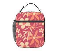 FWJZDSP Borsa termica per il pranzo con motivo floreale nei toni della pesca e tasca frontale per donne e uomini, graziosa borsa per il pranzo, portapranzo per lavoro/ufficio/viaggi/picnic