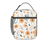 FWJZDSP Borsa termica per il pranzo con motivo floreale nei toni della pesca e tasca frontale per donne e uomini, graziosa borsa per il pranzo, portapranzo per lavoro/ufficio/viaggi/picnic