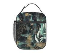 FWJZDSP Borsa termica per il pranzo con motivo floreale scuro Branch in Gold, riutilizzabile, borsa per il pranzo impermeabile per donne, uomini, lavoro, ufficio, picnic
