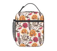 FWJZDSP Borsa termica per il pranzo con rose floreali e tasca frontale per donne e uomini, graziosa borsa per il pranzo, portapranzo per lavoro/ufficio/viaggi/picnic