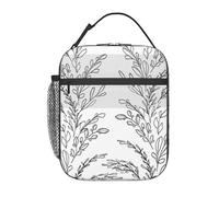 FWJZDSP Borsa termica per il pranzo con tasca frontale per donne e uomini, motivo floreale con foglie disegnate, graziosa borsa per il pranzo, portapranzo per lavoro/ufficio/viaggi/picnic