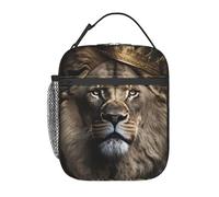 FWJZDSP Borsa termica per il pranzo King Lion, riutilizzabile, con tasca laterale, per lavoro, viaggio, picnic, escursionismo, gite di un giorno