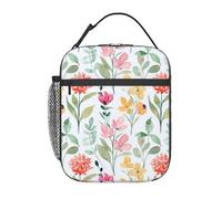 FWJZDSP Borsa termica per il pranzo, motivo floreale giallo verde, riutilizzabile, borsa termica per il pranzo, per lavoro/adulti/picnic/attività all'aperto