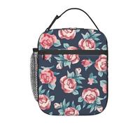FWJZDSP Borsa termica per il pranzo, riutilizzabile, con motivo a rose e foglie, per donne e uomini, per lavoro, picnic e campeggio.