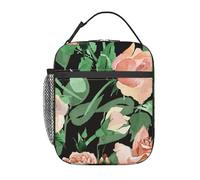 FWJZDSP Borsa termica per il pranzo, riutilizzabile, con motivo a rose, impermeabile, per donne, uomini, lavoro, ufficio, picnic