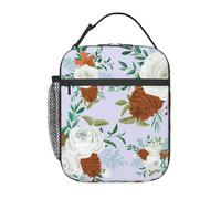 FWJZDSP Borsa termica per il pranzo riutilizzabile con motivo floreale autunnale con rose e fiori di pino, borsa per il pranzo impermeabile per donne, uomini, lavoro, ufficio, picnic
