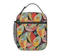 FWJZDSP Borsa termica portatile per il pranzo Monterey, motivo geometrico astratto, colore nero e giallo oro, riutilizzabile, per donne e uomini, per lavoro, picnic e campeggio.