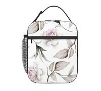 FWJZDSP Borsa termica riutilizzabile per il pranzo, contenitore termico a tenuta stagna, borsa da viaggio con motivo a rose, fiori e foglie,