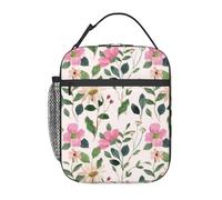 FWJZDSP Borsa termica riutilizzabile per il pranzo, contenitore termico portatile a prova di perdite, borsa da viaggio con motivo di fiori di campo rosa pesca