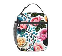 FWJZDSP Borse termiche per il pranzo per donne e uomini, borse per il pranzo con rose ornamentali floreali luminose, riutilizzabili, borsa termica di grande capacità per lavoro, picnic o viaggi