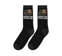 FWJZDSP Calzini da uomo e da donna con bandiera statunitense We The People Justice For Charlie Kirk del 2025, calzini sportivi a metà polpaccio, neri