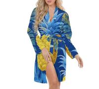 FWJZDSP Camicia da Notte da Donna con Stampa Blu e Gialla di Pino, Vestaglia, Kimono, Vestaglia Corta, Damigelle d'Onore, San Valentino