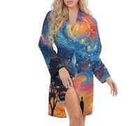FWJZDSP Camicia da Notte da Donna con Stampa di Alberi e Cielo Stellato, Vestaglia, Kimono, Vestaglia Corta, Vestaglia Damigella d'Onore, San Valentino