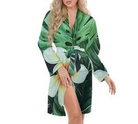 FWJZDSP Camicia da Notte da Donna con Stampa Floreale Nera e Gialla, per San Valentino, Kimono, Accappatoio Corto, Damigelle d'Onore