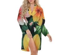 FWJZDSP Camicia da Notte da Donna con Stampa Floreale Nera e Gialla, per San Valentino, Kimono, Accappatoio Corto, Damigelle d'Onore