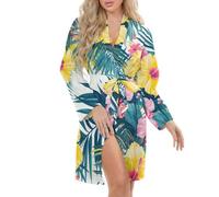 FWJZDSP Camicia da Notte da Donna con Stampa Floreale Rossa e Gialla, Vestaglia Kimono per San Valentino, Vestaglia Corta per Damigelle d'Onore