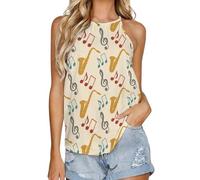 FWJZDSP Canotta da Donna Estiva con Scollo Rotondo e Stampa di Note Musicali e sassofoni, Ampia e Casual, a Maniche.