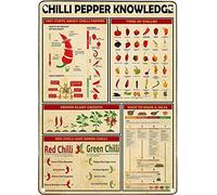 FWJZDSP Conoscenza del peperoncino Targhe in metallo Decorazione della parete Guida scientifica Poster Targa in alluminio Decorazione del club Targa vintage Cucina Ristorante 12x16 pollici