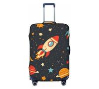 FWJZDSP Copertura per valigia da viaggio con motivo cielo stellato, pianeti e razzi, elasticizzata, lavabile, antigraffio, adatta a bagagli da 18-21 pollici.