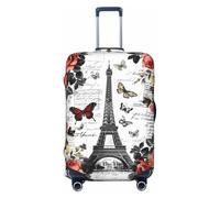 FWJZDSP Copertura per valigia da viaggio con motivo Torre di Parigi, farfalla e fiori, elasticizzata, lavabile, antigraffio, adatta a bagagli da 18-21 pollici.