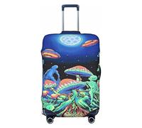 FWJZDSP Copri bagaglio da viaggio Trippy Alien Mushroom Aliens Ufos Valigia Protezione elastica Copri bagaglio lavabile X-Large